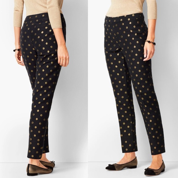 Talbots Pants - Talbots RSVP Women’s 8P Black Ankle Pants with gold metallic dots